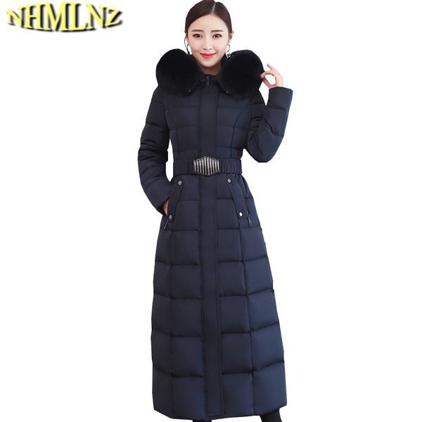 

female long winter warm down jacket women fashion solid color hooded fur collar down jacket women slim large size tn026, Black