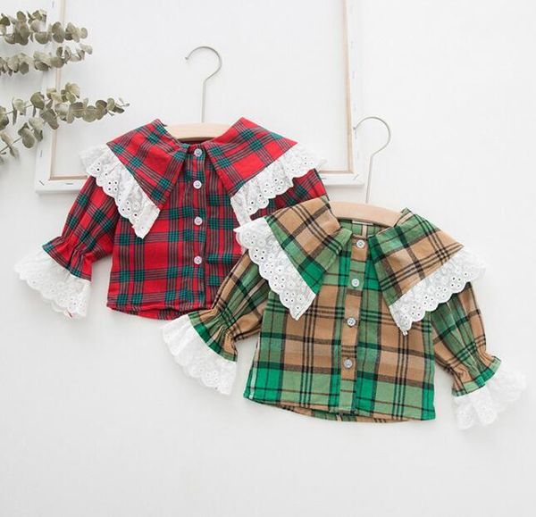 

ins korea girl kids clothing shirt big turn down collar long sleeve plaid design shirt spring girl soft 100% cotton shirt, Blue