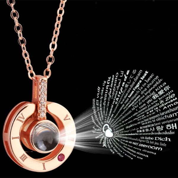 

necklace chain 100 languages i love you projection pendant romantic wedding gift jewelry fs99, Silver