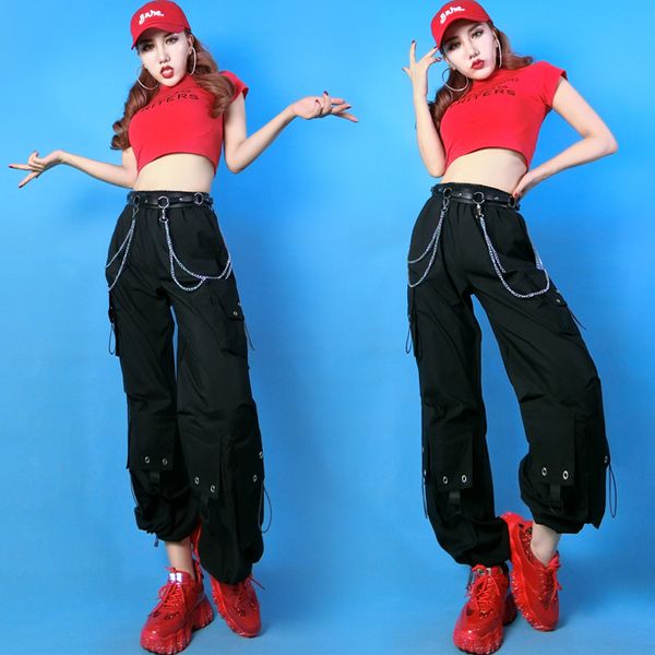 

stage wear womens gogo dance costume nightclub bar dj outfits hip hop costumes for adults performance festival outfit sl2762, Black;red