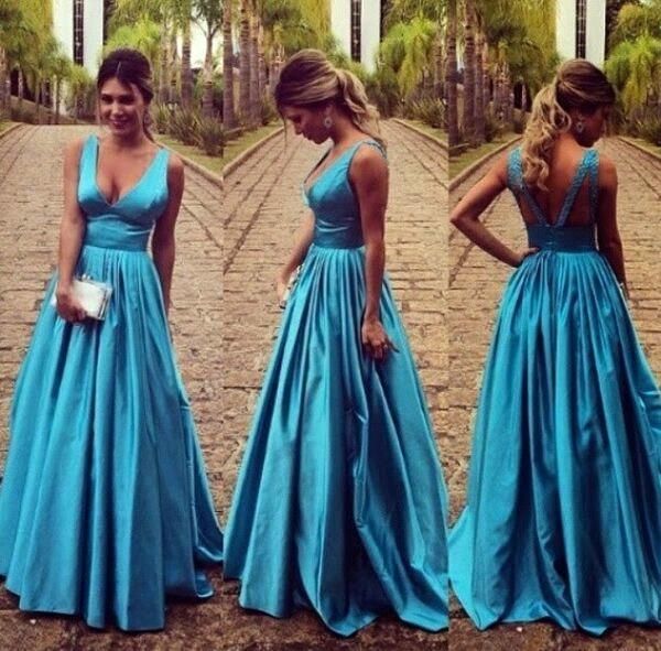 

elegant deep v neck light blue evening dresses 2019 designed v cut back a line prom party gown bc0860, Black;red