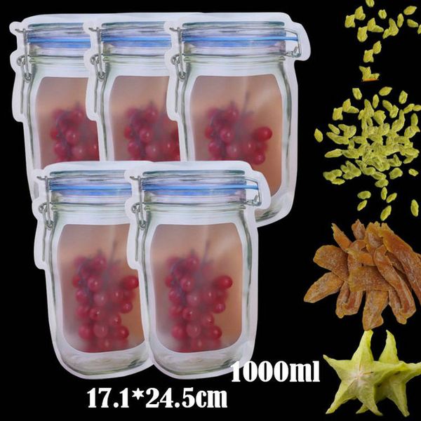 

reusable jar shape zipper bag plastic bags zip lock leakproof food saver storage bag er biscuit snack sandwich ziplock bags mylar bags