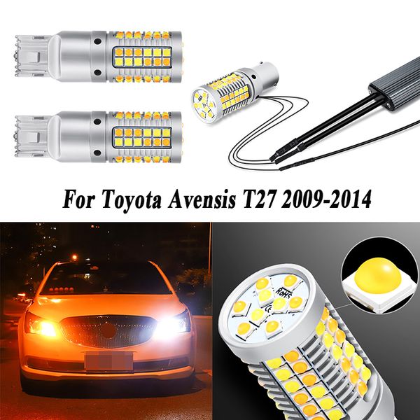 

2pcs 7440 wy21w t20 auto led bulbs car drl daytime running light turn signals white+amber lamp for avensis t27 2009-2014