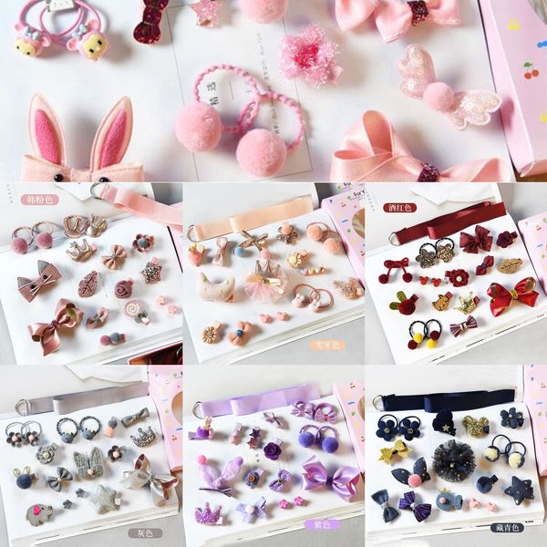 

wia70 princess rubber band headdress bowknot hairpin children's accessories clip rubber band cartoon set gift box headdress hair access, Slivery;white