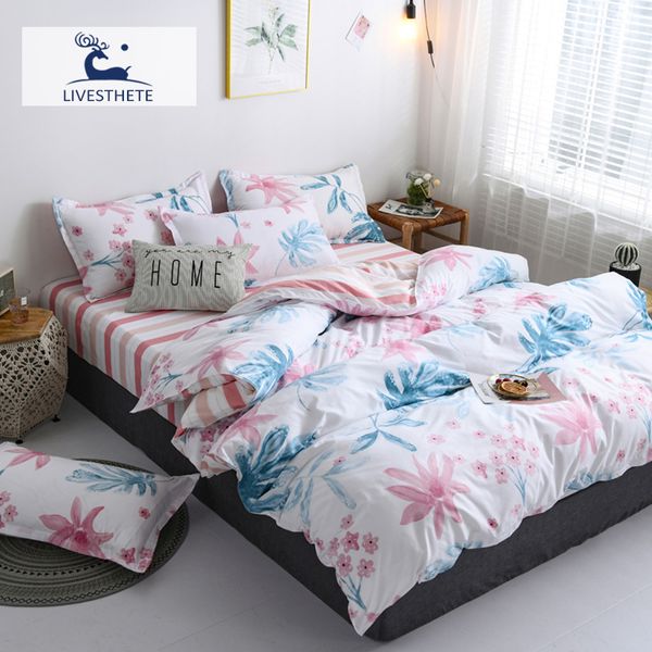 

liv-esthete fashion pastoral flower printed bedding set soft duvet cover pillowcase  king bed sheet bedspread flat sheet