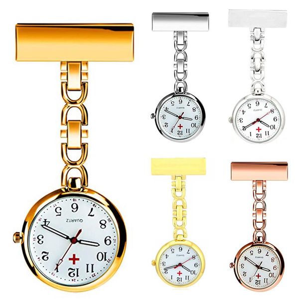 

classic alloy rose gold fob nurse watch clip-on quartz analog brooch medical nurse pocket watch gift, Slivery;golden