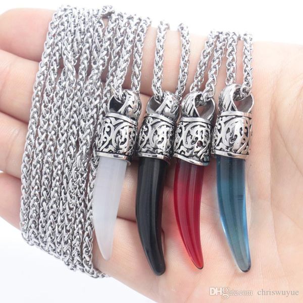 

2018 fashion new jewelry long necklace ivory pendant crescent shaped necklace pendants stainless steel chain necklace, Silver