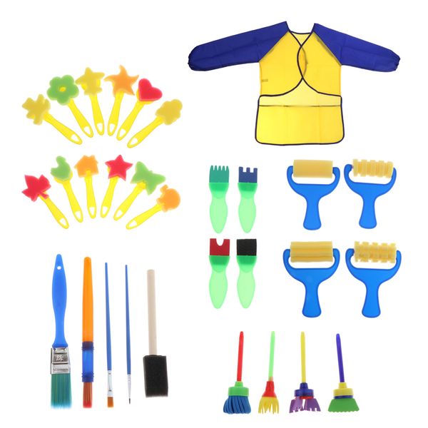 

children kids art sponge brushes with apron kits toy gift for boys girls