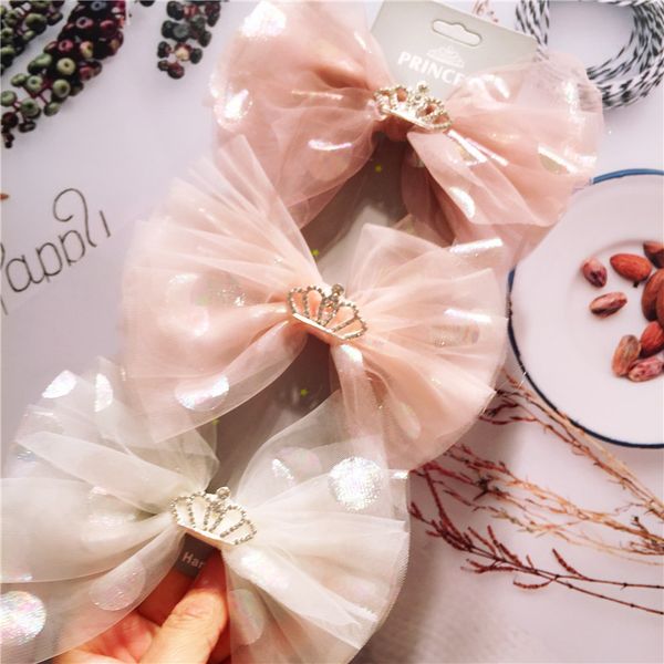 

spring and summer 2020 new bronzing dot bow hairpin crown with diamond hair accessories, Slivery;white