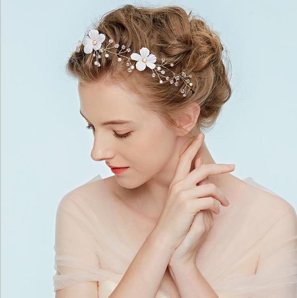 

korean version bridesmaid pearl flower hand-woven hairband wedding accessories bride jewelry, Silver