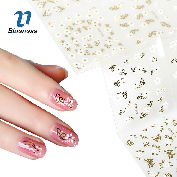 

blueness 24 pcs/pack 3d nail stickers gold mixed design nails decals water transfer manicure sticker nail art foil sticker, Black