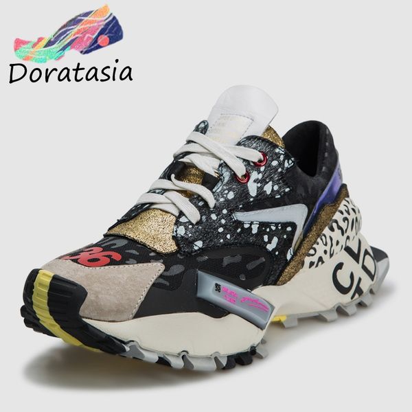 

doratasia 2019 spring new ins patchwork sneakers women split leather girl fashion platform shoes women casual shoes woman, Black