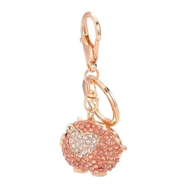 

new creative cute crystal pig keychain couple key chain female bag pendant accessories pig jewelry car key ring, Silver