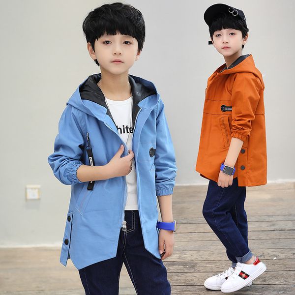 

boy's fashion long sleeve coat, Blue;gray