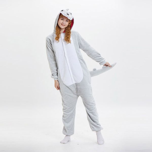 

gray dinosaur adults animal pajamas sets cartoon sleepwear cosplay zipper women men winter flannel unicorn nightgown, Blue;gray