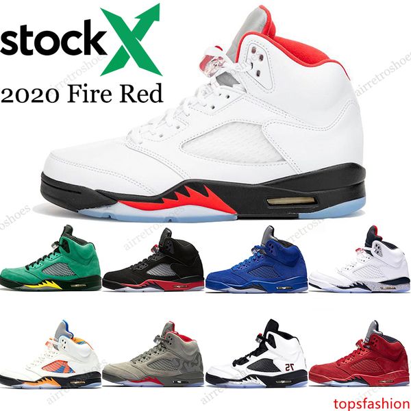 

stock x jumpman 5 2020 fire red basketball shoes island green inspire bred men air 5 psg black og sports sneakers