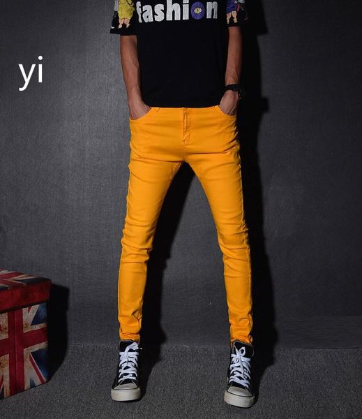 

yi 2020 new candy light pants elastic youth jeans slim jeans f001 men, Blue