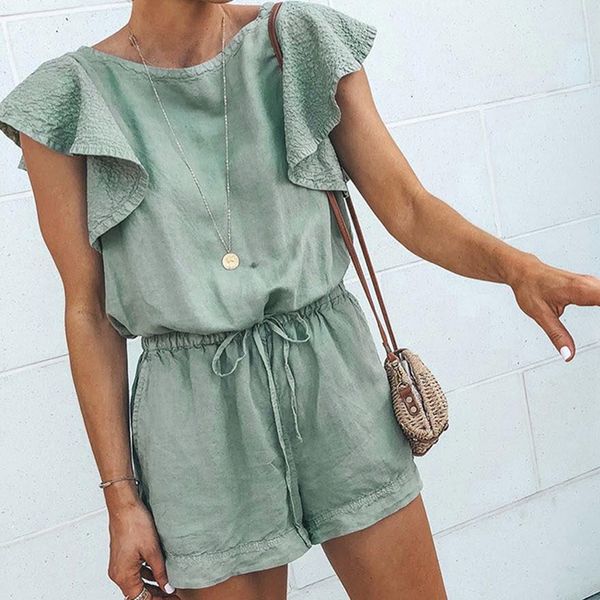 

missfue elastic waist women playsuits rullfes bodysuits summer overalls female jumpsuits 2019 cotton, Black;white