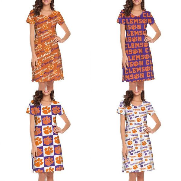 

womens design printing clemson tigers logo white lounger shirt dress crazy champion hip hop loungewear fashion humorous nighties for, Black;gray