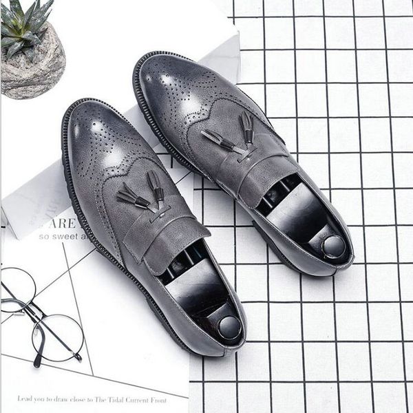 

new fashion mens dress shoes luxury pointed toe oxford shoes for men slip on mens formal casual business footwear male, Black