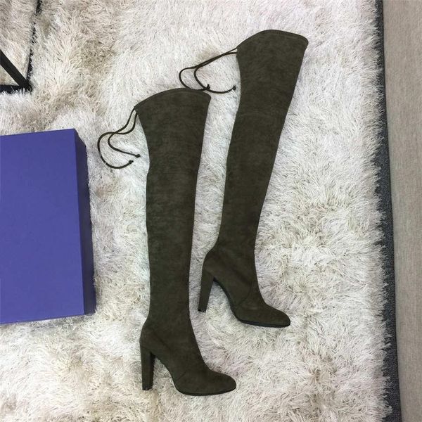 

2019 designer shoes winter new luxury casual thigh-high boots les chaussures women's boots 35 to 42 yards heel 9cm thin army green, Black