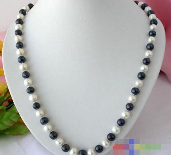 

24 "10 mm white round black fw cultivated pearl necklace, Silver
