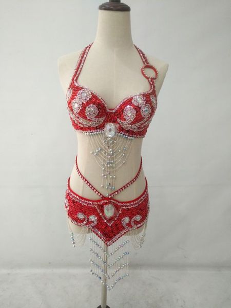 

new 2piece set women belly dance costume with bra and waist seal female performance belly dance suit 12colors, Black;red