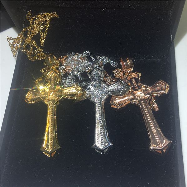 

fashion-handmade big cross pendants 5a zircon cz 925 sterling silver party wedding pendant with necklaces for women men jewelry