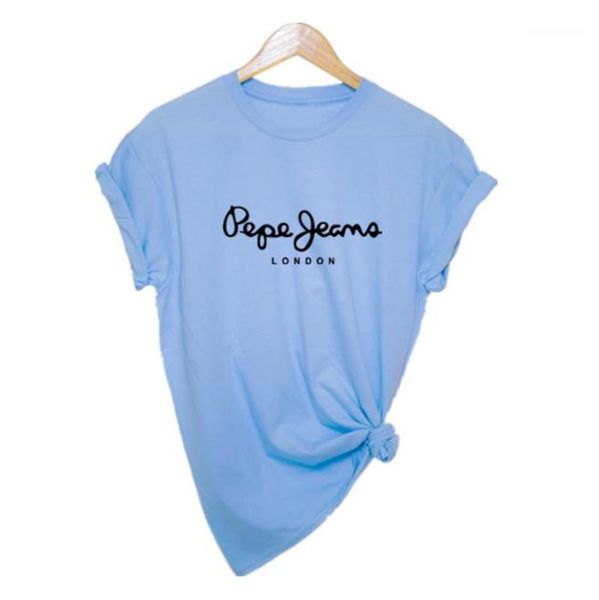 

short sleeve o neck loose ladies casual solid color women tees pepe letter printed women t shirts, White