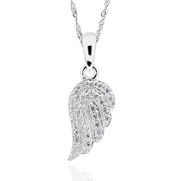

sterling silver cubic zirconia angel wing pendant necklace 17" chain