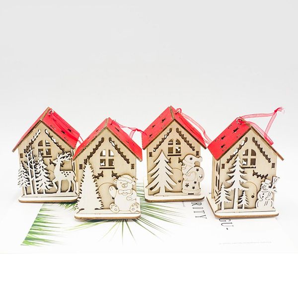 

cute christmas house hanging pendent lighting 3d mini christmas snow house wooden pendent home tree decorations