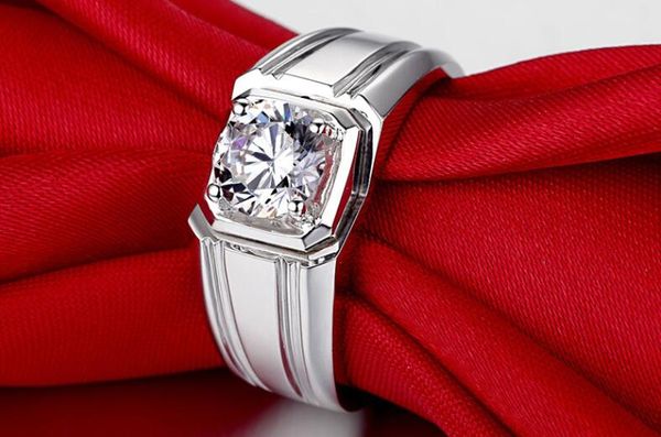 

foreverbeauty men band ring 1ct moissanite ring with solid 925 sterling silver ring plated white gold men engagement rings, Golden;silver