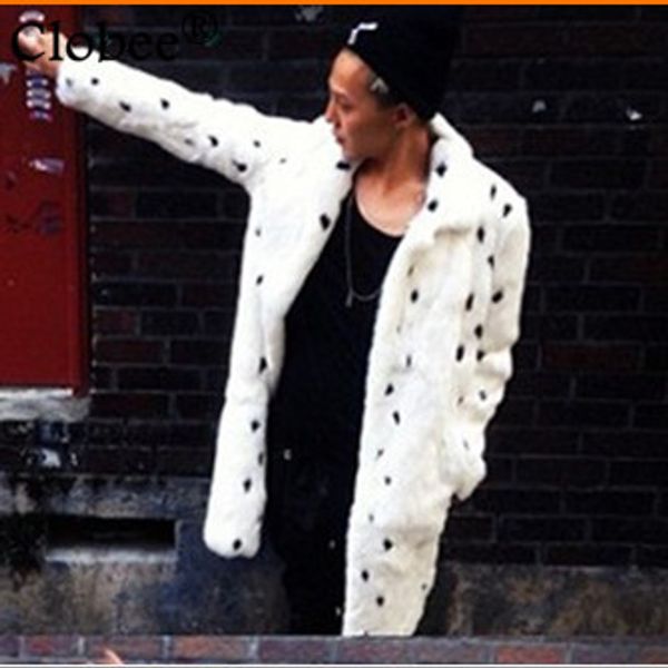 

2020 autumn winter thick fluffy men's mink overcoat retro vetement casual print turn-down collar faux fur coat v708, Black