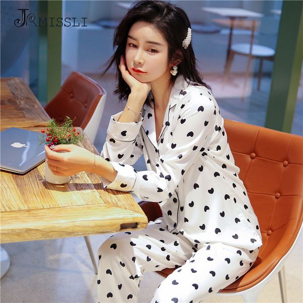 

jrmissli spring women slik long sleeve pajamas sets with pants female satin loose brief pyjama soft elegant 2 pieces pijama, Blue;gray