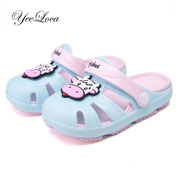 

2020 kids slides cartoon summer beach shoes for children outdoor garden clogs cow head pattern slip on girls boys eva sandals, Black;red