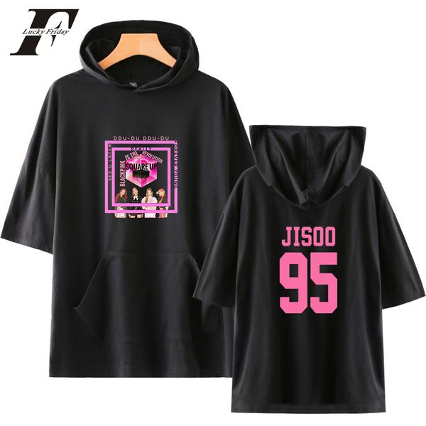 

2018 group blackpink member new idol short sleeve cool hoodies sweatshirts soft women hoodies plus 4xl, Black