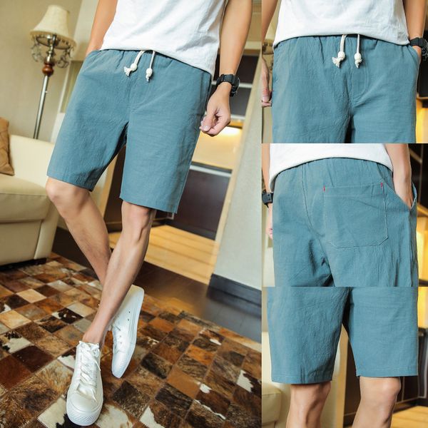 

large cargo new style linen pants cotton linen shorts plus-sized menswear summer thin section beach shorts, White;black
