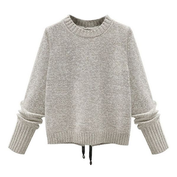 

womens designer round neck split pullover padded versatile long sleeve knit sweaterivgx, Black;brown