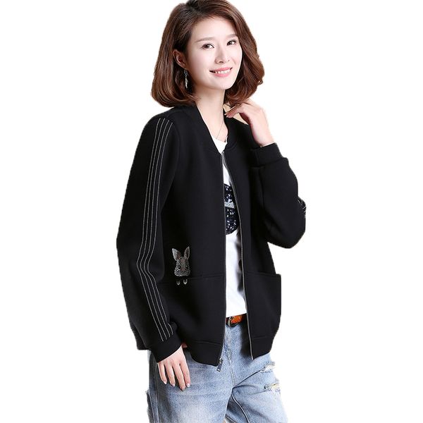 

new spring autumn women coat long sleeve embroidery jacket casual ladies outwear baseball coat streetwear clothes plus size, Black;brown