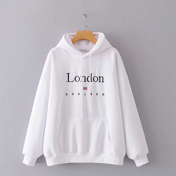 

vintage hooded fashion loose padded warm pullover london printed luxury autumn winter thick hoodie for women a50 xsq, Black