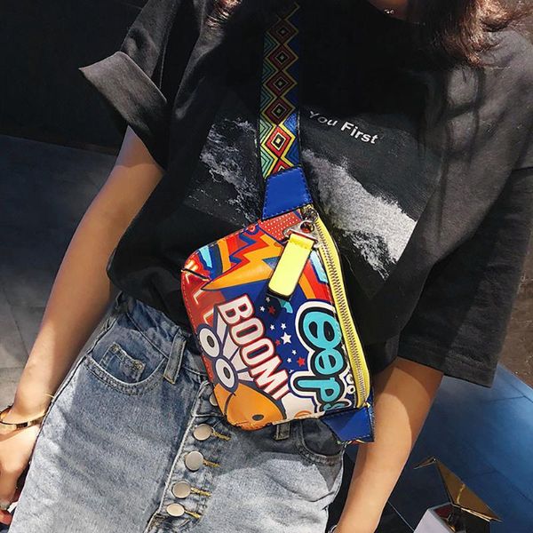 

colorful women waist bags fanny pack belt bags graffiti chest handbag hip purse waist packs multi-function chest bag 2020 new