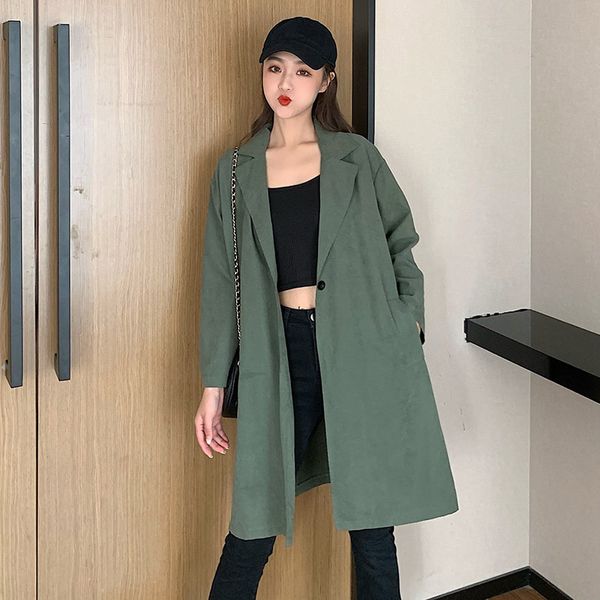 

spring autumn plus size 4xl casual loose one button trench coat woman long windbreakers overcoat femmino 2020 new women clothes, Tan;black