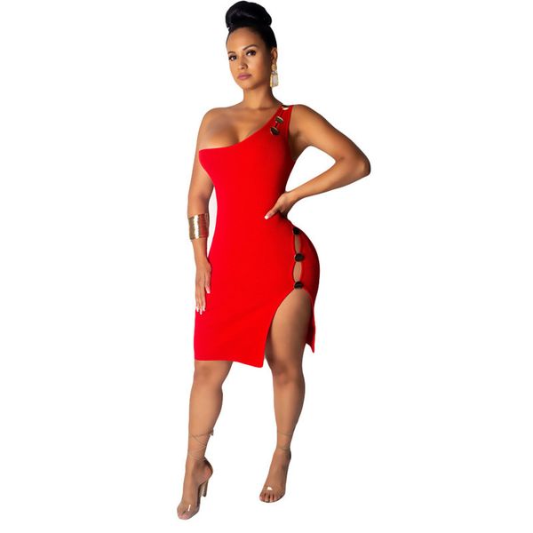 

women one shoulder dress bodycon club dress slit solid color mini dresses woman party night bandage dresses dropship dan-2, Black;gray
