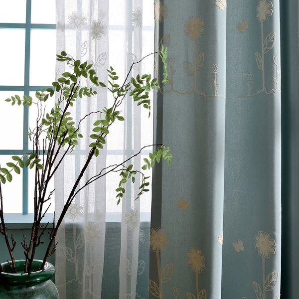 

garden blue curtains for living dining room bedroom modern minimalist polyester curtain tulle cotton embroidery