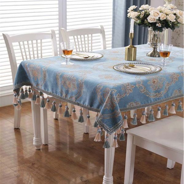 

Wedding Retro Embroidered Table Cloth Jacquard Solid Tablecloth Tassel Toalha De Mesa Royal Linen Dinning Table Covers