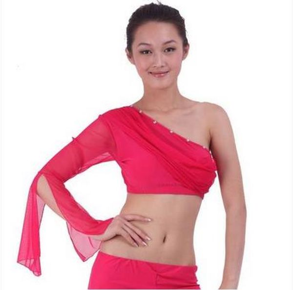 

new arrival crystal cotton and mesh belly dance momen single sleeves belly dance body 9 colors, Black;red