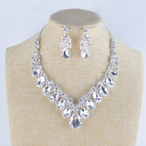 

wedding jewelry sets bridal silver necklace and earrings crystal rhinestone women party dress jewerly accessories