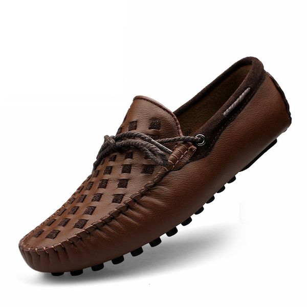 

leather men shoes casual flats men shoes breathable loafers genuine leather slip moccasins comfortable checkered embossing 2020, Black