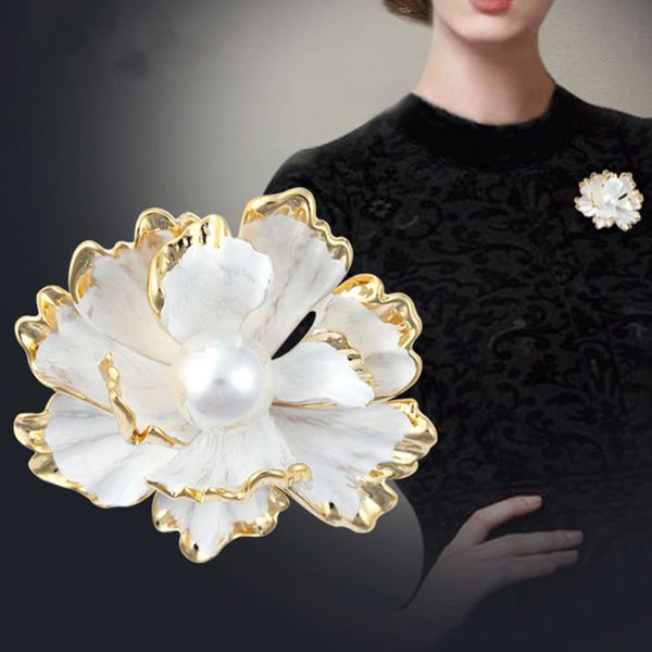 

имитация pearl большого цветок партия банкет свадебного шарф брошь штыри ювелирных изделия подарок элегантных женщины платье красная эмаль п, Gray