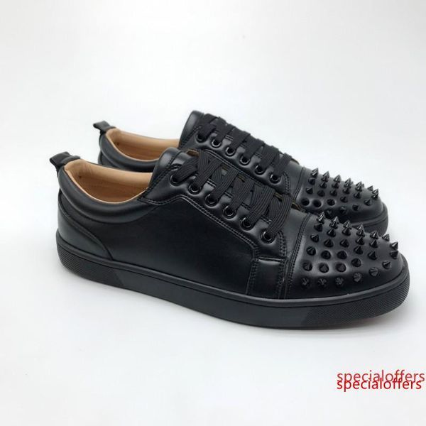 

red bottoms lace up casual shoes red bottom low cut fashion leather suede party wedding men women shoes size 36-47 shoes with box a01, Black